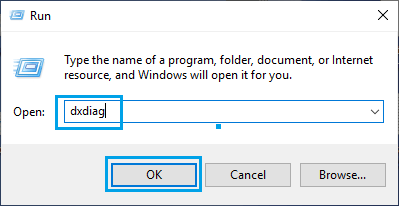 dxdiag Command in Run Window