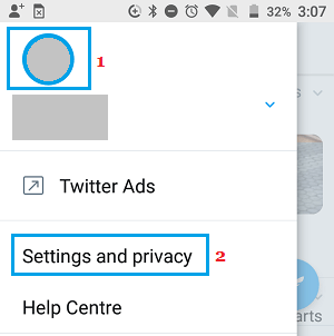 Twitter Settings and Privacy Option