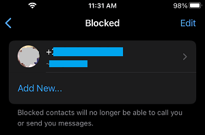 Add New Contact to Block List on iPhone
