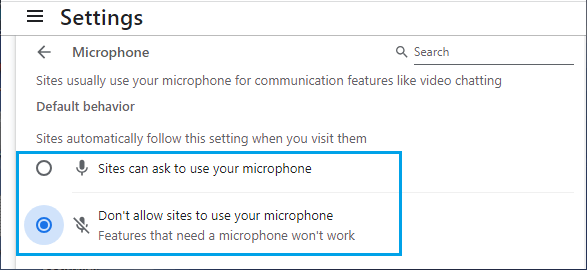 Do Not Allow Websites to Access to Microphone in Google Chrome