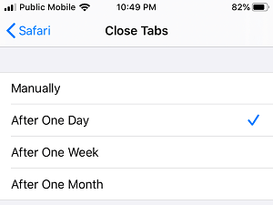 Close Safari Tabs After One Day on iPhone 