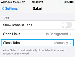 Close Tabs Option On iPhone Safari Browser