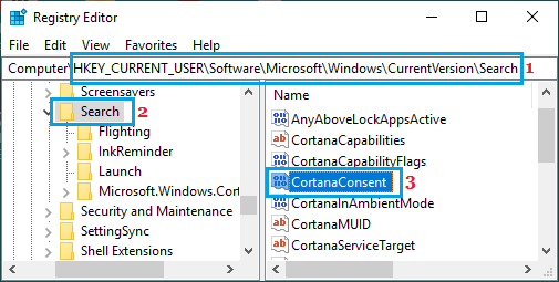 Open CortanaConsent Entry in Windows Registry