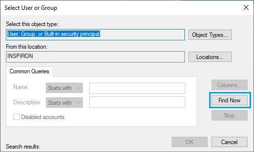 Find User and Groups Option in Windows