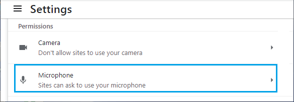 Microphone Access Settings Option in Google Chrome