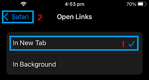 Open Links In New Tab Option in Safari Browser on iPhone