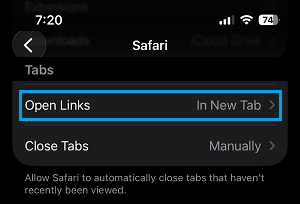 Open Links Tab in Safari Browser on iPhone
