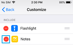 Remove Notes From iPhone Control Center