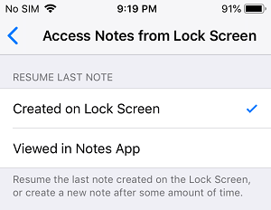 Resume Last Note Created on iPhone Lock Screen