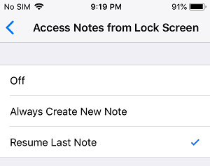 Resume Last Note on iPhone Lock Screen