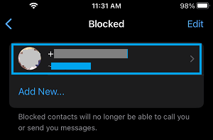 Select Contact to Unblock on iPhone