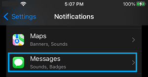 Messages App on iPhone Notifications Screen