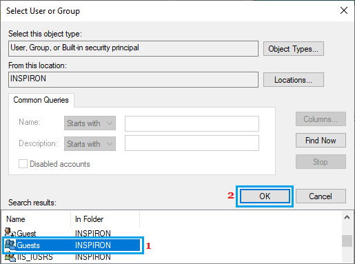 Select User to Assign Folder Ownership