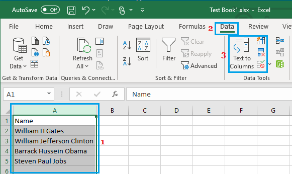 Separate First, Middle, Last Names Using Text to Columns Wizard