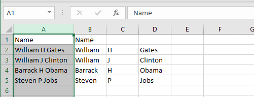 First, Middle and Last Names Separated in Excel