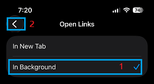 Set Safari to Open Links In Background