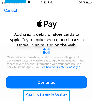 Set Up Apple Pay Later