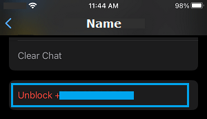 Unblock Contact in WhatsApp on iPhone
