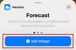Add Widget button on iPhone