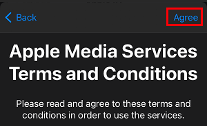 Agree to Apple Media Services Terms & Conditions