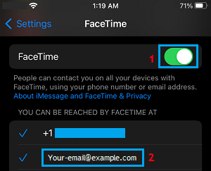Apple ID on FaceTime Settings Screen