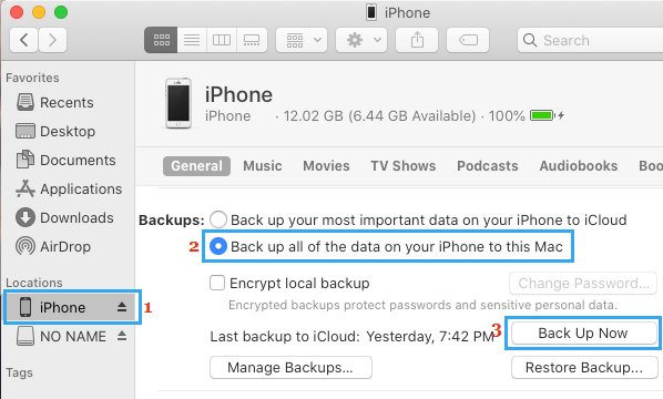 النسخ الاحتياطي لجميع بيانات iPhone إلى Mac