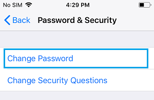 Change Password Option on iPhone