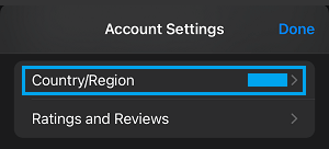 App Store Country Settings Option on iPhone