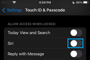 Disable Siri on Touch ID And Passcode Screen