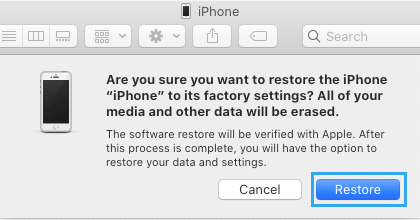 Factory Reset iPhone Pop-up on Mac 