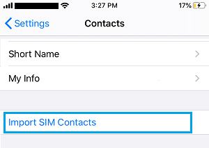 Import SIM Contacts Option on iPhone
