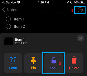 Lock Notes Option on iPhone
