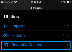 Recently Deleted Photos Folder on iPhone