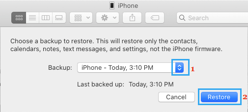 Wählen Sie Backup, Um Das Iphone Auf Dem Mac Wiederherzustellen