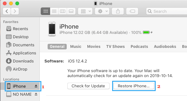 Restore iPhone to Factory Default Settings on Mac