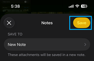 Save Photos to New Note On iPhone
