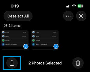 Share Selected Photos Option on iPhone