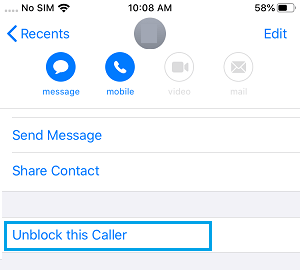 Unblock Caller From Recent Calls List on iPhone