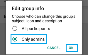 Allow Only Admins to Edit WhatsApp Group Info