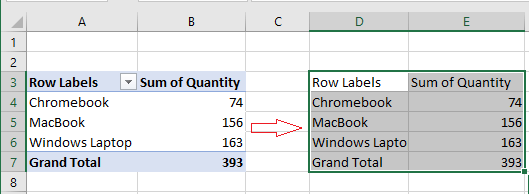 Copy Pivot Table Data in Same Worksheet