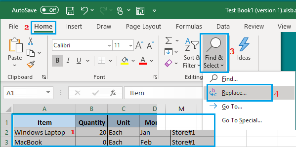 Find and Replace Option in Excel