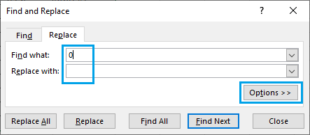 Open Find and Replace Option