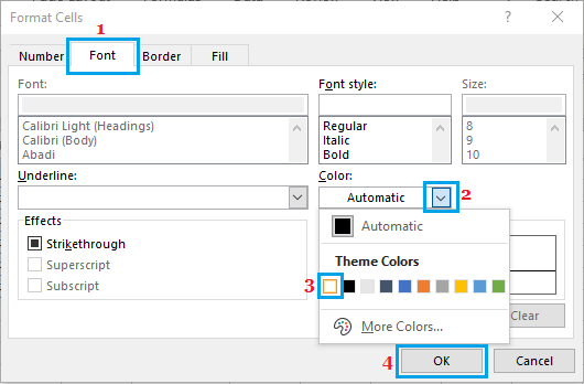 Format Cells Screen in Excel