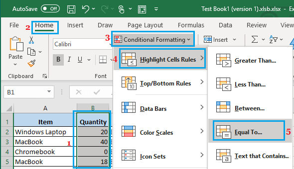 Equal to Option in Excel Conditional Formatting