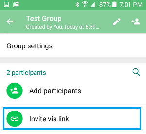 Invite Via Link Option in WhatsApp Group