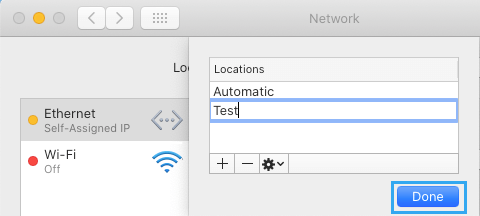 Name New Network Location Option on Mac