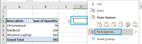 Paste Pivot Table Data