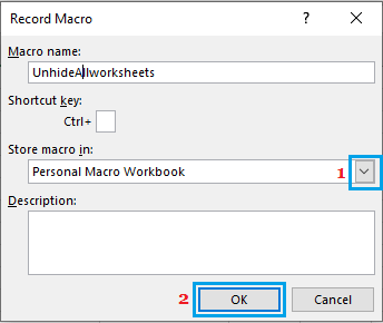 Record Macro Dialogue Box in Excel