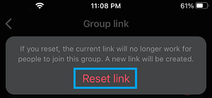 Reset Link Conformation pop-up in WhatsApp