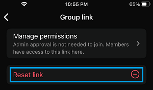 Reset Group Invite Link Option in WhatsApp